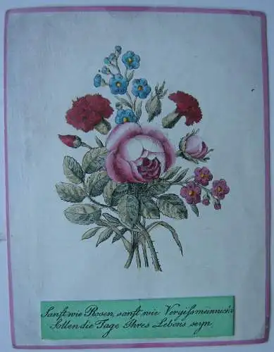 Wiener Billet Freundschaftsbild Rosen kolor Kupferstich 1850 Liber amicorum