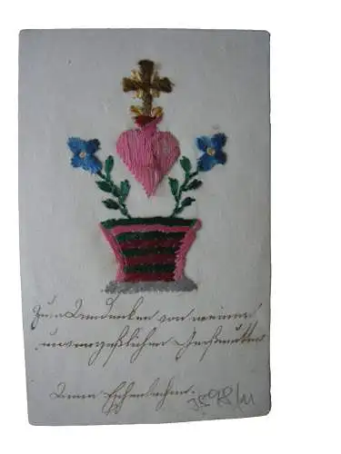 Freundschaftsbild Rosen Stickbild Vergißmeinnicht Herz Kreuz 1850 Liber amicorum