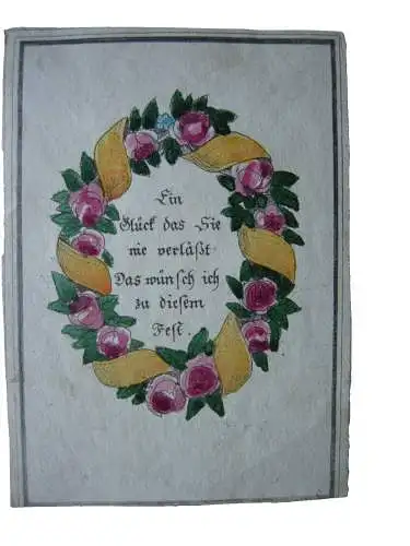 Wiener Billet Freundschaftsbild Blumenkranz kol Kupferstich 1850 Liber amicorum