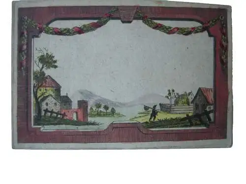 Wiener Billet Freundschaftsbild Blumenkranz kol Kupferstich 1850 Liber amicorum
