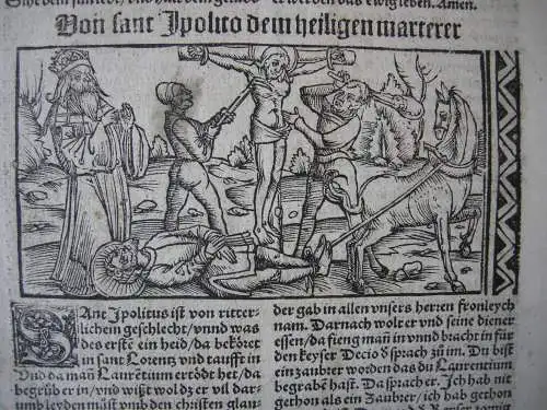 Märtyrium des Hl. Hypolyt von Rom Orig Holzschnitt Postinkunabelblatt 1505