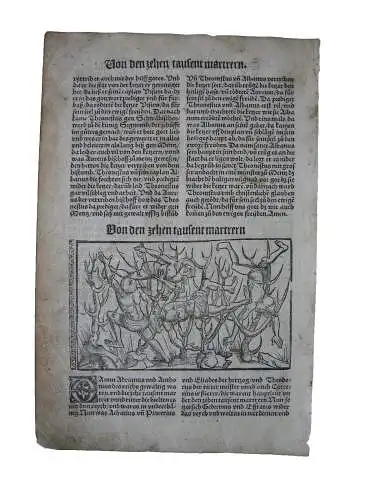 Von den zehntausend Märtyrern Orig Holzschnitt Postinkunabelblatt 1505 Theonesto