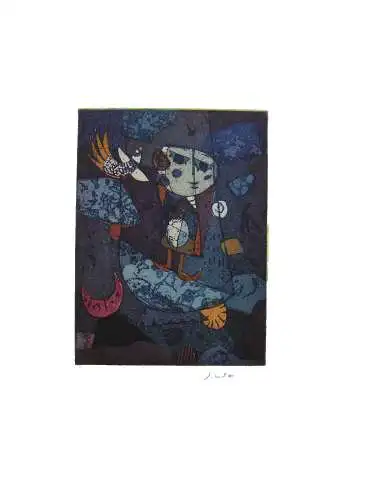 Jutta Votteler (1959)  Mondschaukel Orig Farbradierung Probedruck signiert 1992