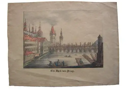 Prag Praha Tschechien Böhmen Altstadt Wenzelsbrücke Orig Farblithographie 1850