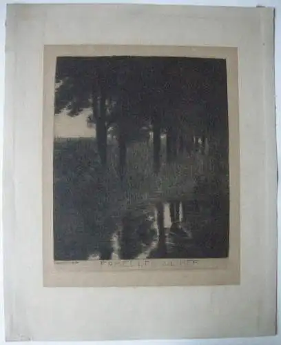 Franz von Stuck (1863-1928) Forellenweiher Radierung Jugendstil 1890 drucksign