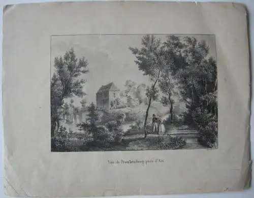 Schloss Frankenberg Aachen Orig Lithographie bei Borremanns ca. 1830 NRW