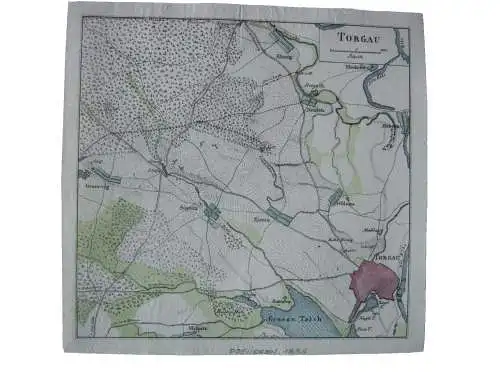 Torgau Sachsen Siebenjähriger Krieg kolor Orig Kupferstichkarte 1838