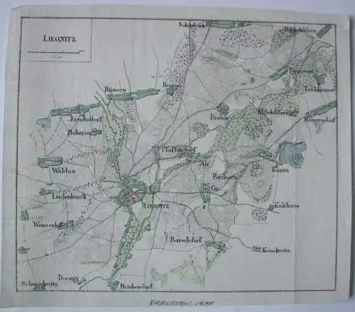 Liegnitz Legnica Polen Slask Befreiungskriege kolor Orig Kupferstichkarte 1838