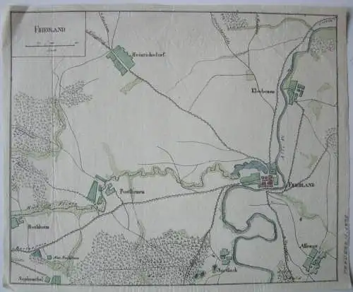 Friedland Mecklenburg Befreiungskriege Napoleon kolor Orig Kupferstichkarte 1838