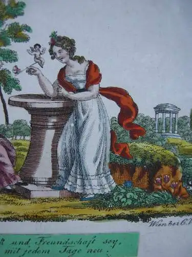 Wiener Freundschaftsbillett Sinnspruch kol Umriss-Radierung 1830 Liber amicorum