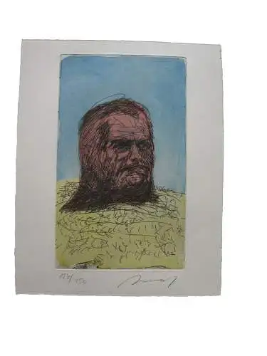 Alfred Hrdlicka (1928-2009) Selbstportrait als Olmekenkopf Radierung 1985 sign
