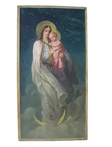 Johannes Tillack (1861-1943) Mondsichelmadonna Kind Orig Gouache 1933 signiert