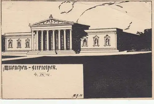 AK Willi Geiger Künstlerkarte Glyptothek München Jugendstil Litho gel 1912