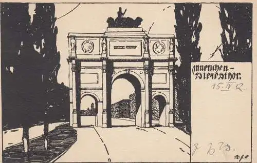 AK Willi Geiger Künstlerkarte Siegestor München Jugendstil Litho gel 1912