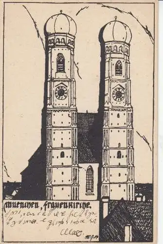 AK Willi Geiger Künstlerkarte Frauenkirche München Jugendstil Litho gel 1912