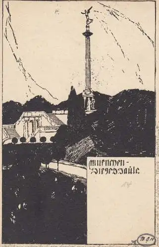 AK Willi Geiger Künstlerkarte Friedensengel München Jugendstil Litho gel 1912