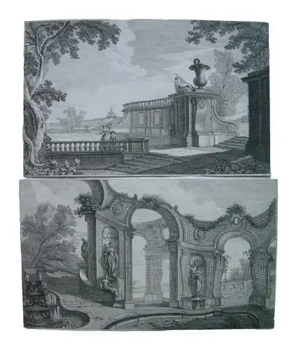 Gartenarchitektur Barockgarten Frankreich Versailles (?) 2 Radierungen 1780