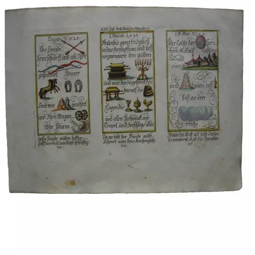 Alkolor geistl Emblemkupfer Bodenehr Pfeile schärfen golden Leuchter Rebus 1699