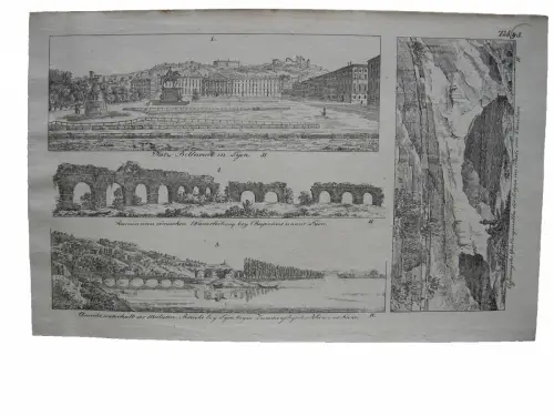 Lyon Bellecourt Aquädukt Mulatier  France Frankreich  Inkunabel Lithogr 1818