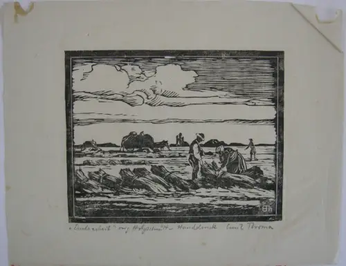 Emil Thoma (1869-1948) "Erntearbeit" Orig. Holzschnitt signiert Handdruck