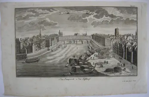 Paris Pont Notre Dame Liebfrauenbrücke Frankreich France Kupferstich 1735 Stör
