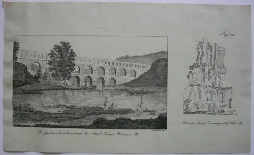 Pont du Gard Nimes Tourmagne Provence  France Frankreich  Inkunabel Lithogr 1818