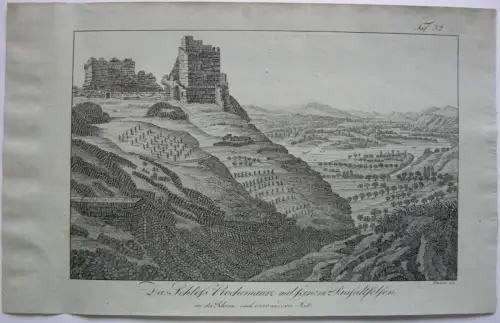 Chateau Rochemaure Basaltfelsen France Frankreich  Inkunabel Lithogr 1818