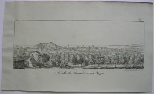 Nizza Panorama von Norden Cote Azur France Frankreich  Inkunabel Lithogr 1818
