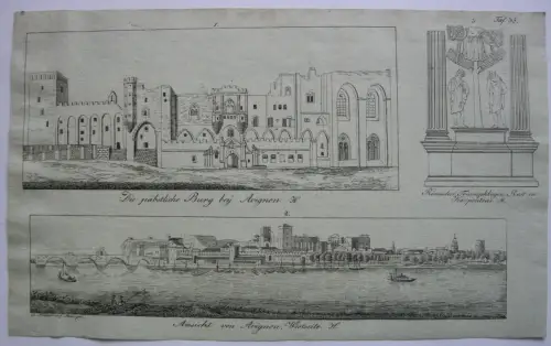 Avignon Papstpalast Gesamtansicht  France Frankreich  Inkunabel Lithogr 1818