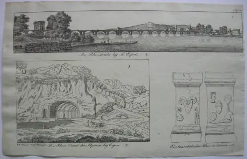 Rhonebrücke St. Esprit Kanal Orgon  France Frankreich  Inkunabel Lithogr 1818