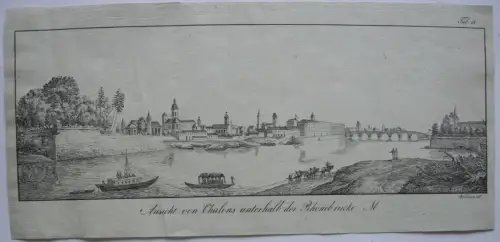 Chalon Panorama Rhonebrücke Drome France Frankreich  Inkunabel Lithogr 1818
