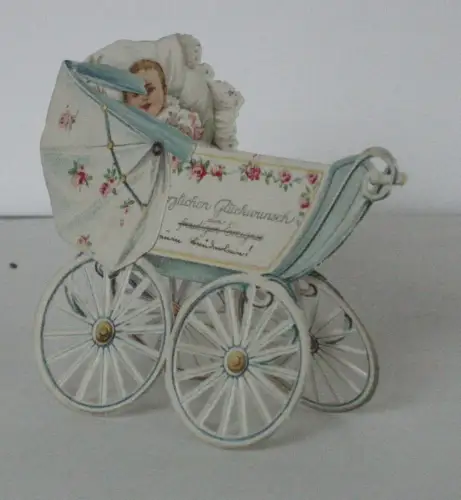 Glückwunsch freudigen Ereignis Luxuspapier Chromolithogr Kinderwagen