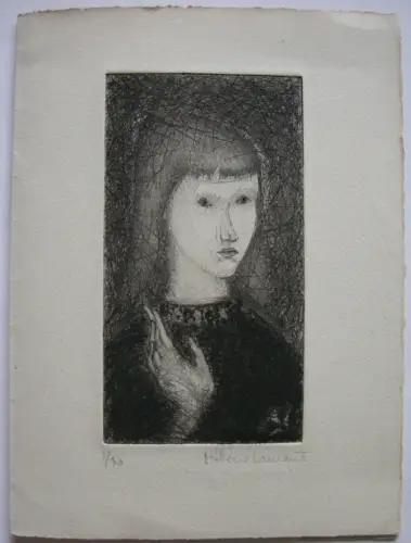 Helene Laurent (XIX/XX) Portrait junges Mädchen Radierung signiert Widmung 1/30