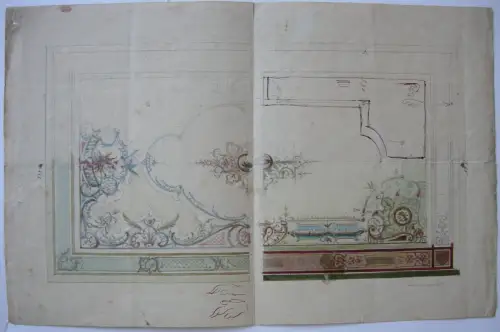 Entwurf für eine Deckendekoration Orig Aquarell um 1900 Jugendstil