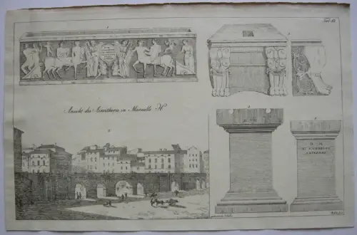 Porte d'Aix Marseille Sarkophag  France Frankreich Inkunabel Lithogr 1818
