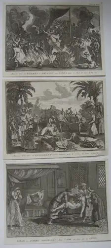 Begräbniszeremonien der Inder Indien 3 Kupferstiche Bernard Picart 1789