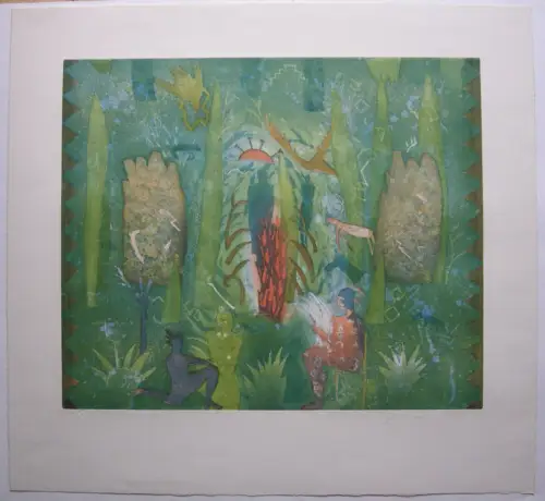 Helmtrud Nyström (1939) Hochzeitszeugen Aquatintaradierung signiert 1986