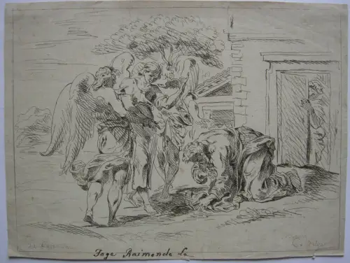 Jac. Coelemans (1654-1732/35) Tobias u. drei Erzengel  Radierung Lafage 1700