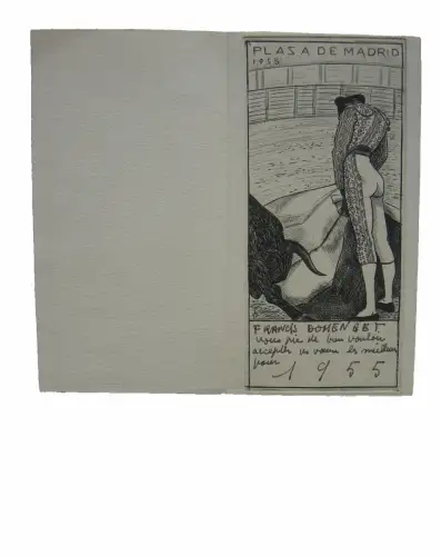 Francis Domenget (1926-1997)  Plaza de Madrid Stierkampf Radierung Neujahr 1955