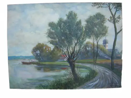 H. Ritter (20. Jh.) Starnberger See Karpfenwinkel Bernried Aquarell um 1960