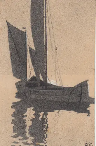 AK Segelboot auf Gewässer feine Bleistiftzeichnung gelaufen 1909