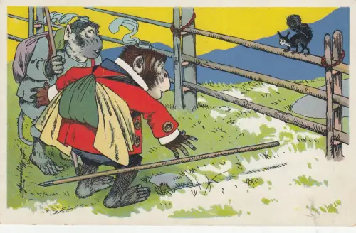 AK Wandernde Affen vor Eichhörnchen ungel um 1910