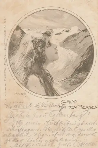 AK Gruß aus den Bergen Alpenfee Lithographie L. Kainradl 1910