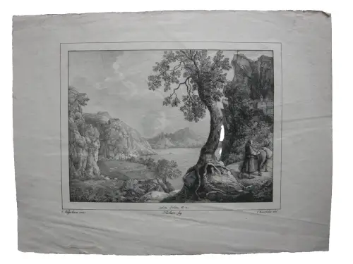 Charlotte Bonaparte (1802-1939) Bergige Seenlandschaft Einsiedler Lithogr 1830
