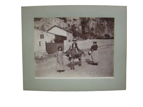 Alfred Noack (1833-1895) Ligurische Familie Esel Albumin Photo signiert 1880