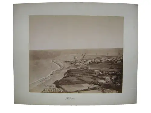 Rhodos Griechenland Dorf am Meer Windmühlen Albumin Print um 1880 Vintage