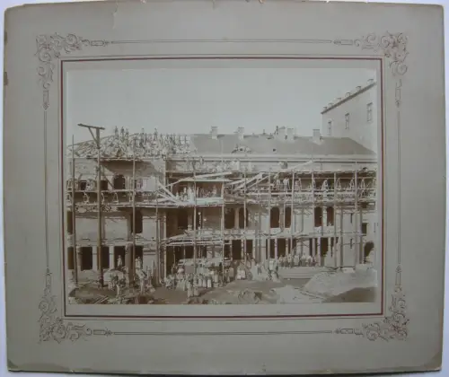 Richtfest mit Gruppenfoto Baustelle 1880 Albumin Vintage Photo