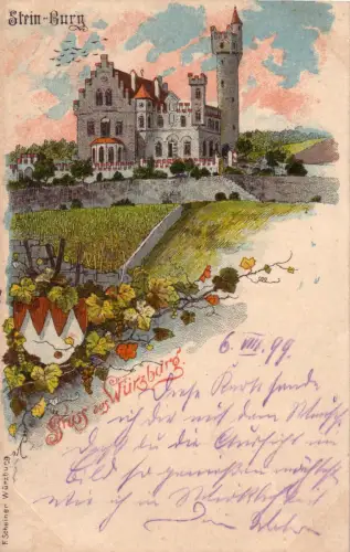 AK Würzburg Stein-Burg Lithographie Unterfranken gel 1899 Bayern 