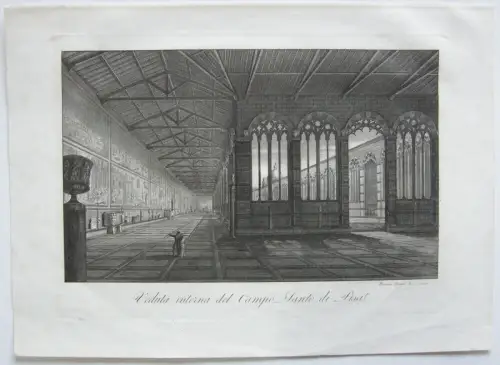 Ranieri Grassi (XIX) Interno Campo-Santo di Pisa Orig Kupferstich 1829 Italia 