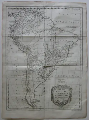 America de Sur Meridionale Südamerika Orig Kupferstichkarte R. Bonne 1780 